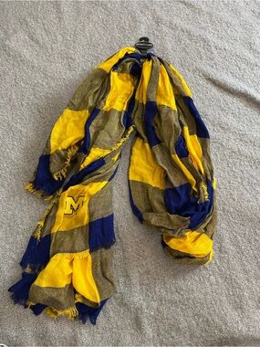 Michigan Block Plaid Fringe Scarf in Yellow & Blue